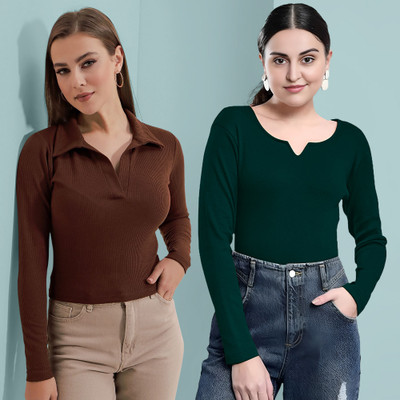 NAVYANKAA Casual Solid Women Dark Green Top