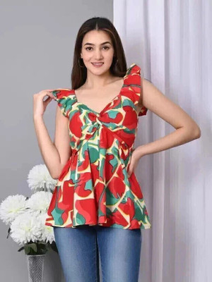 VYMO Casual Printed Women Green Top
