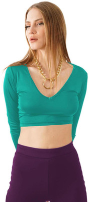 THE BLAZZE Casual Solid Women Light Green Top