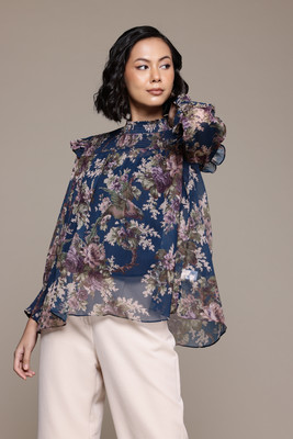 aarke Ritu Kumar Formal Floral Print Women Blue Top