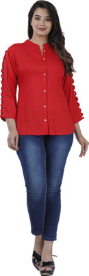 AARTI FASHION Casual 3/4 Sleeve Solid Women Red Top