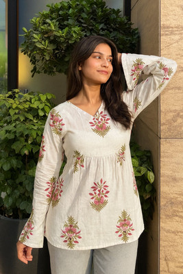 BELLNOW Casual Printed Women White Top