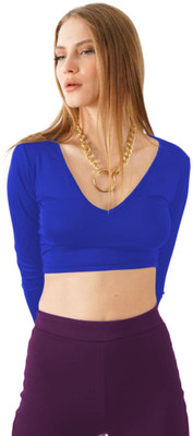 THE BLAZZE Casual Solid Women Dark Blue Top