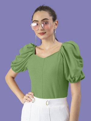 Kashonaa Casual Self Design Women Light Green Top
