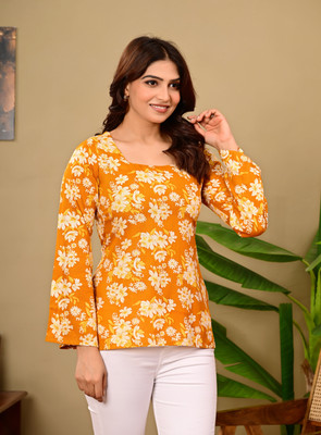 BHAVNA FAB Casual Floral Print Women Yellow Top