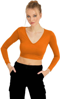 THEBLAZZEE Casual Solid Women Orange Top