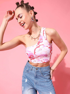 STREET9 Casual Printed Women White, Pink Top