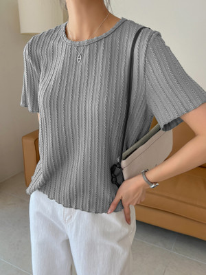 Istyle Can Casual Solid Women Grey Top
