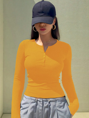 NAVYANKAA Casual Solid Women Yellow Top
