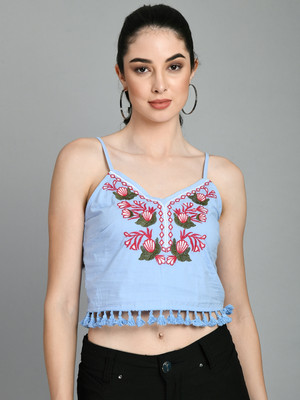 ADRIANA Party Printed Women Light Blue Top