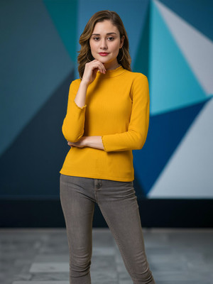 FBAR Casual Self Design Women Yellow Top
