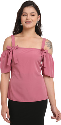 VihaanExim Casual Solid Women Pink Top