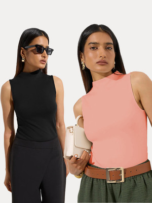 KOTTY Casual Solid Women Black, Pink Top