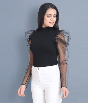 BuyNewTrend Casual Full Sleeve Solid Women Black Top