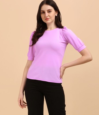 Selvia Casual Tie & Dye, Solid Women Purple Top