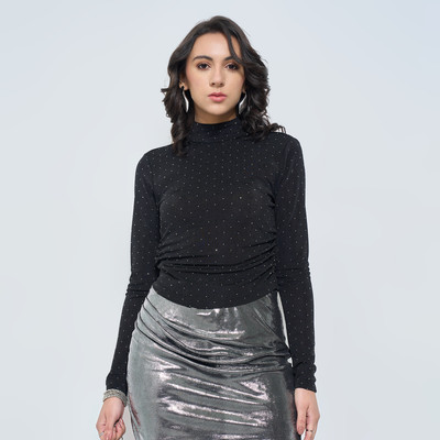 PEOPLE Casual Solid Women Black Top