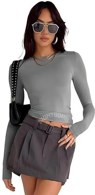 SIGHTBOMB Party Solid Women Grey Top