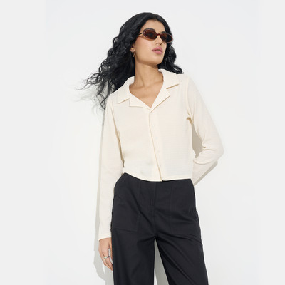 PEOPLE Casual Solid Women Beige Top