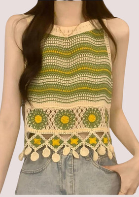 Epicedesigns Casual Self Design Women Green Top