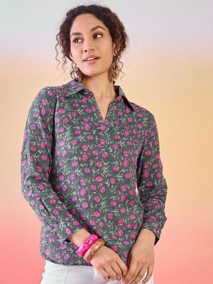 Sangria Casual Printed Women Grey Top