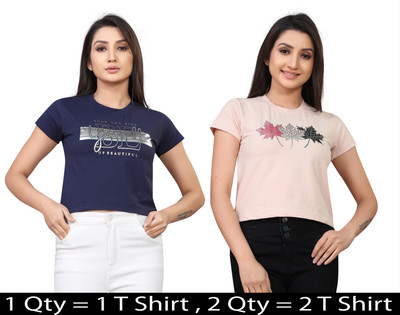 V festa Casual Printed Women Dark Blue, Pink Top