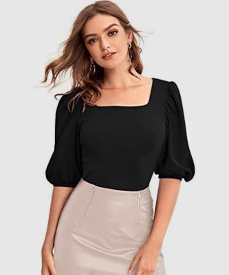 Dream Beauty Fashion Casual Half Sleeve Solid Women Black Top