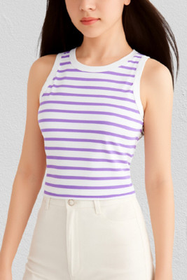 GLOBENAUT Casual Striped Women Purple Top