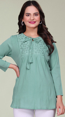 MAPRI Casual Embroidered Women Light Green Top