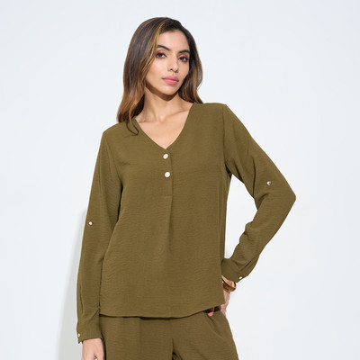 Annabelle by Pantaloons Casual Solid Women Green Top