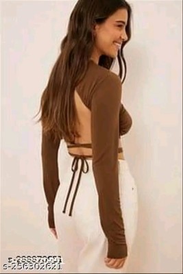 Sovi fashion Casual Solid Women Brown Top