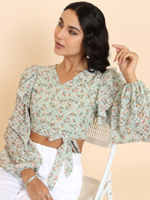 Tokyo Talkies Casual Printed Women Green Top