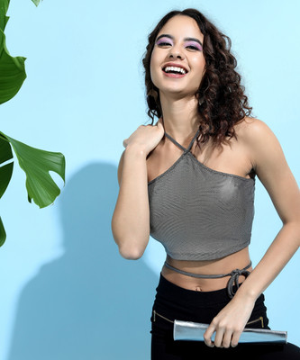 Tokyo Talkies Party Self Design Women Silver Top