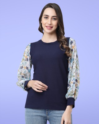 HASMI TRENDZ Casual Solid Women Dark Blue Top