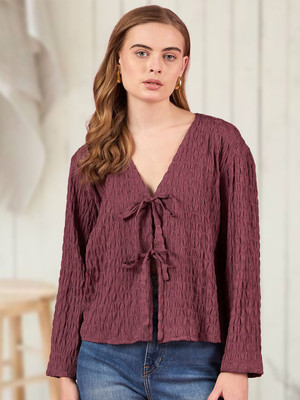 Dressberry Casual Self Design Women Maroon Top