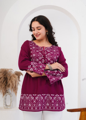 Clovita Casual Floral Print Women Maroon Top