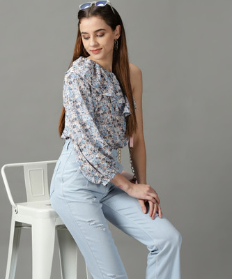 SHOWOFFFF Casual Printed Women Blue Top