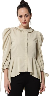 ALL WAYS YOU Casual Solid Women Beige Top