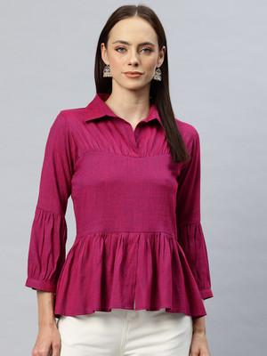 Cottinfab Casual Solid Women Pink Top