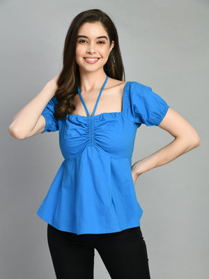 Azzurra Party Solid Women Blue Top