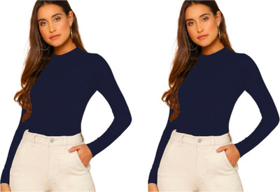 NAVYANKAA Casual Solid Women Dark Blue Top