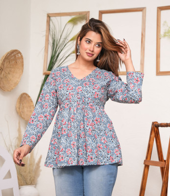 MERAJ FASHION Party Printed Women Grey Top