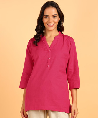 Blocks Of India Casual Solid Women Pink Top