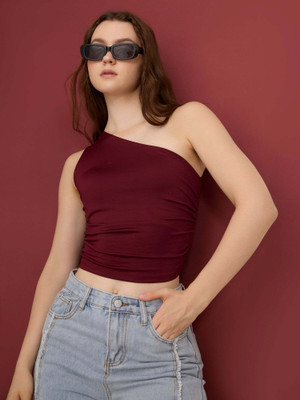 OUTZIDR Party Solid Women Maroon Top