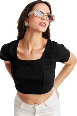 Berry Bird Casual Solid Women Black Top