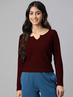 Dream Beauty Fashion Casual Solid Women Maroon Top