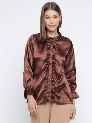 MAYRA Casual Solid Women Brown Top