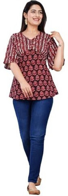 ClothBites Casual Printed Women Maroon Top