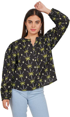 J S Clothing Casual Printed Women Black Top