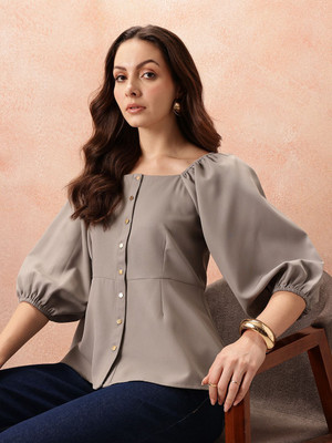 all about you Casual Solid Women Grey Top