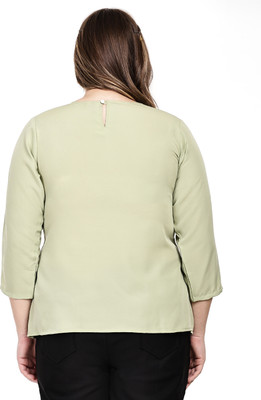 HouseOfCommon Casual Solid Women Light Green Top